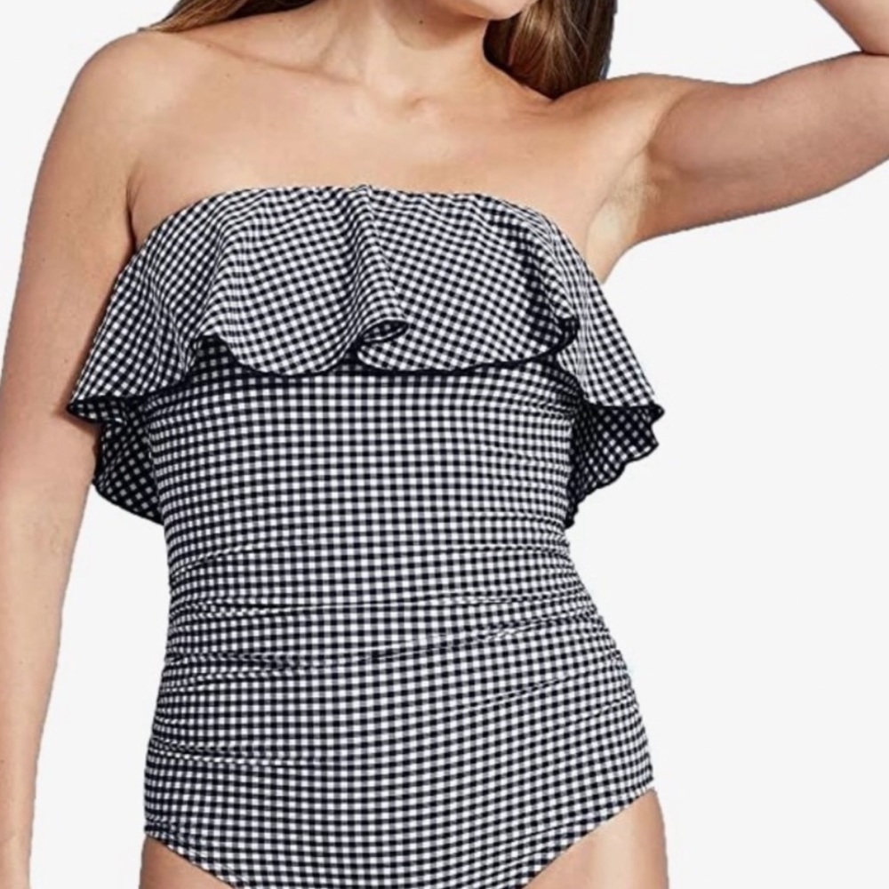 Kona Sol Navy Gingham One Piece Swimsuit Size S (4-6) Removable Straps NWT - Picture 7 of 10